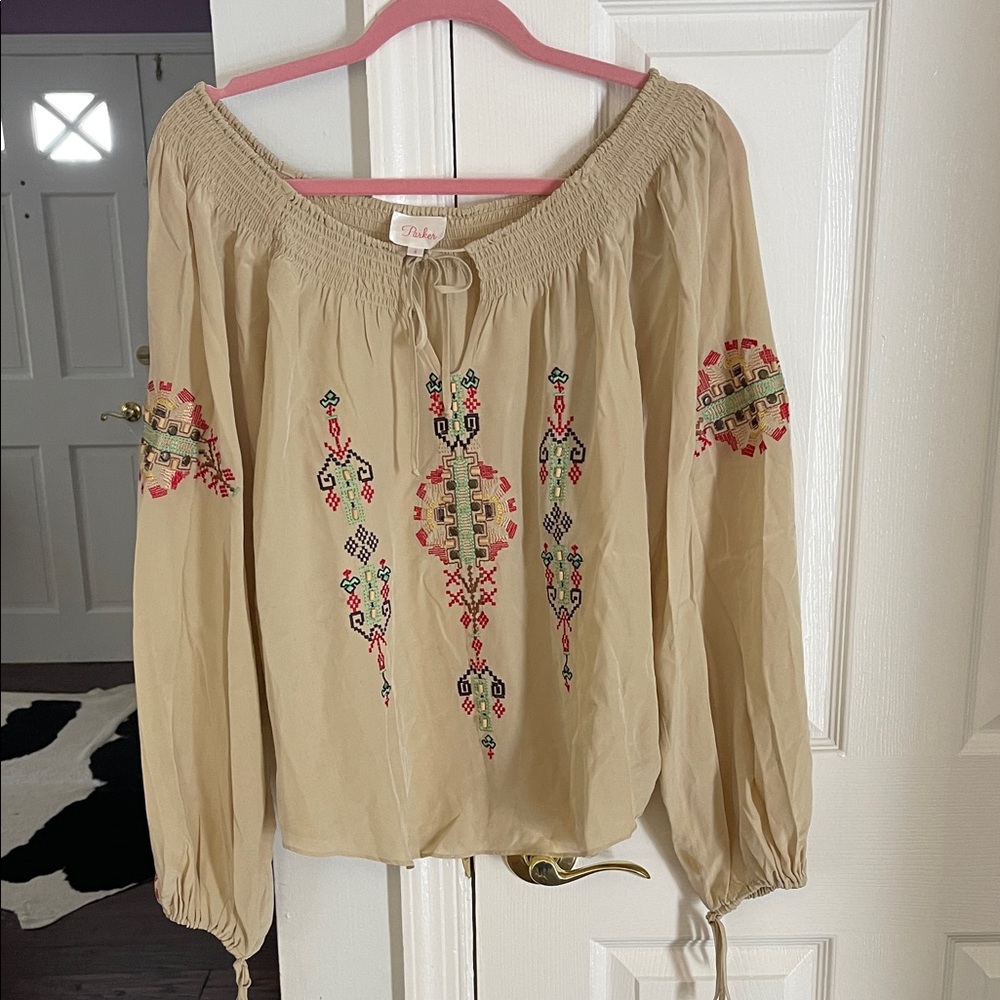 Parker Beige Blouse with Colorful Embroidery